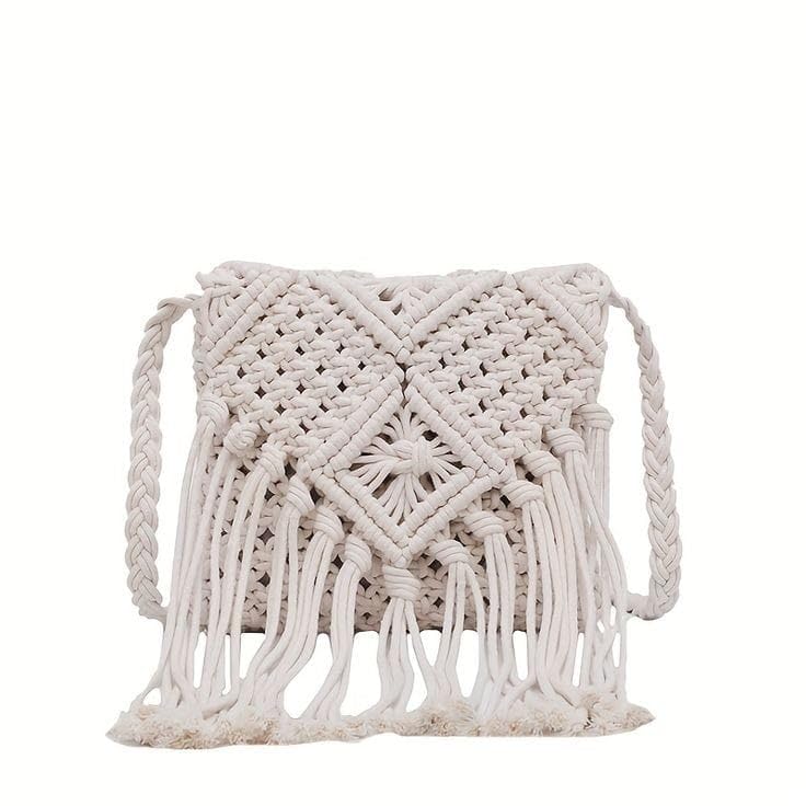 HIBA Handbag Cotton Crochet Tassel Macrame Purse Envelope Clutch Bag Hand-Woven Beach Wristlet Macrame Sling Bags for Girls/Womens macrame hand bag full size (B0CG9MCWTT) Amazon Price History, Amazon Price Tracker