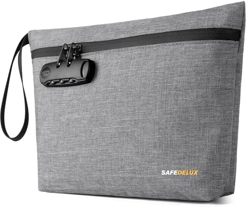 Smell Proof Bag, Odor Proof Bag with Combination Lock, Durable Smell Proof Container with Carbon Lining, Secure Odorless Travel Pouch for Home & On-the-Go, Grey, 10.3 x 6.5 x 2.4 inches