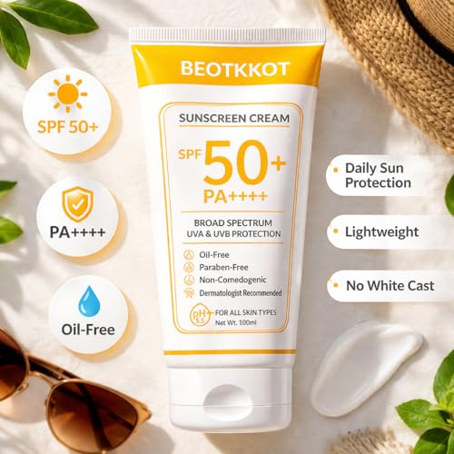 Image of Sunscreen SPF 50+ PA++++ | Broad Spectrum UVA /UVB Protection | Oil-Free, Non-Comedogenic | Lightweight Daily Face Sunscreen for Men & Women | No White Cast | 100ml