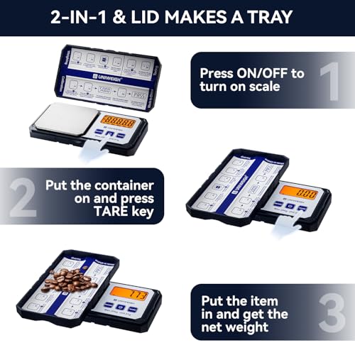 UNIWEIGH Digital Pocket Gram Scale 200g/0.01g Accuracy, Small Scales Grams Ounces with 6 Units,Jewelry Scale,Coin Scale with 50g Weights for Food/Coins/Gold/Powder,LCD Display,Tare Function - Thumbnail 5