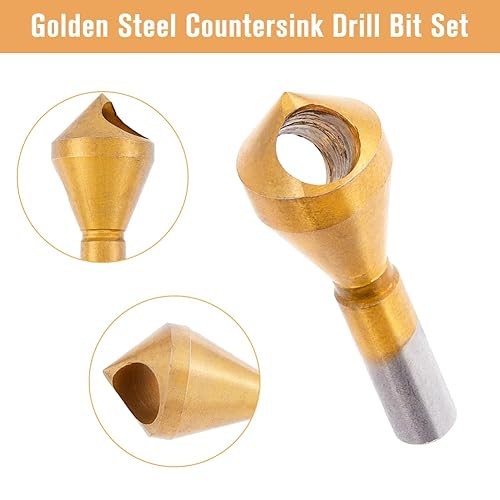 Miniatura 4 de DICOSMETIC Juego de brocas avellanadas de 4 tamaños, 4 unidades, acero dorado, brocas de alta velocidad, herramientas de perforación de agujero, kit