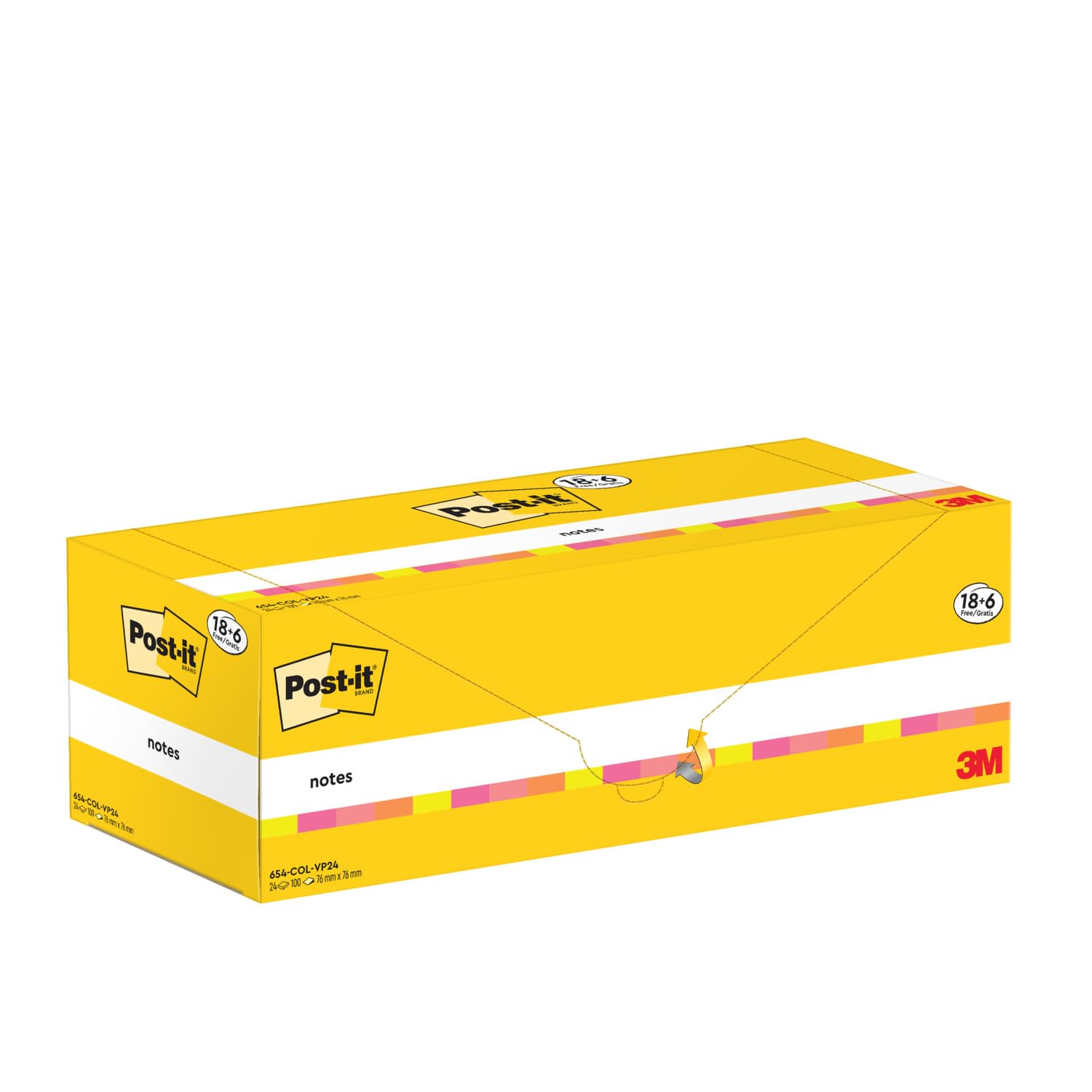 Post-it Notes Assorted Colours, Promo Pack 18 + 6 Free Pads, 100 Sheets per Pad, 76 mm x 76 mm - Image 3