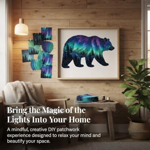 Northern Lights Wildlife DIY Patchwork Kit, Creative Layered Fabric Animal Craft for Adults (Wolf)