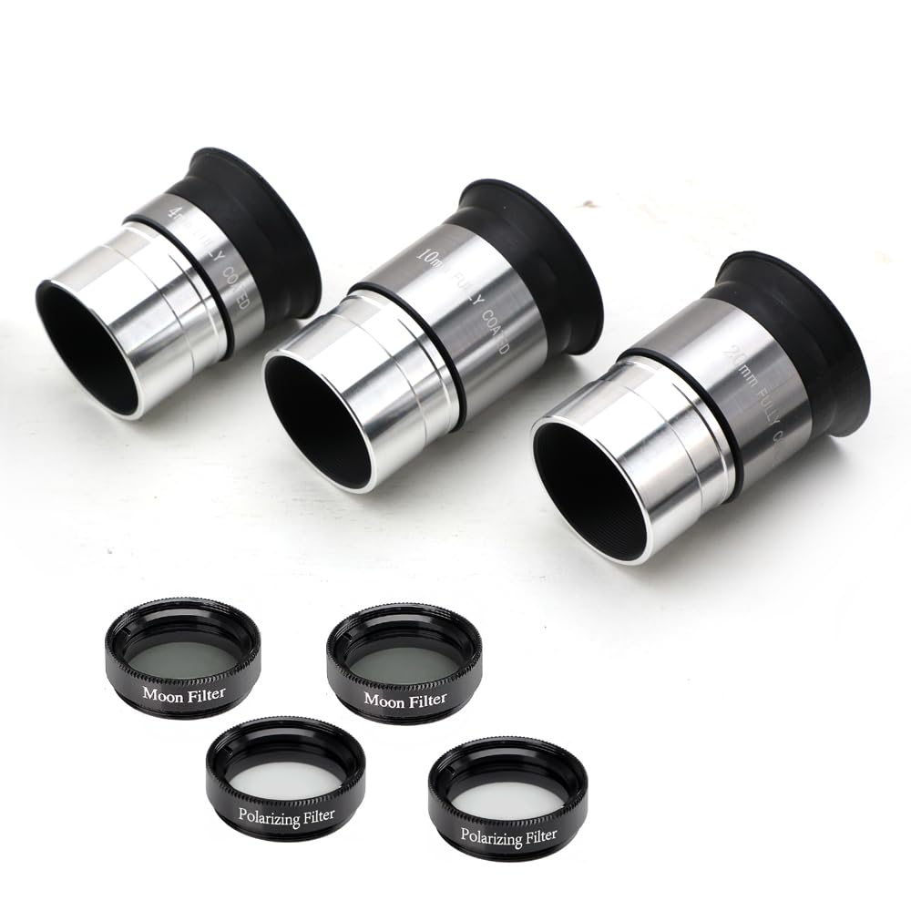 Ensemble Complet d'oculaires de télescope – Optiques Multicouches – Ensemble d'oculaires de 3,2 cm avec objectifs 4 mm, 10 mm, 20 mm, lentille de Barlow 5X, 2 filtres Lune, 2 filtres
