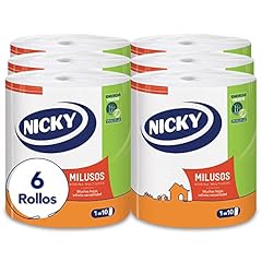 Nicky Milusi - Carta da cucina | 6 rotoli | Fogli a 2 veli, 300 fogli per rotolo | Carta super assorbente e resistente | 100% certificata FSC®