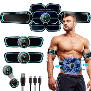 LEMENG EMS Trainingsgerät,Bauchmuskeltrainer, USB-Wiederaufladbarer Tragbarer Muskelstimulator,6 Modi & 9 Intensitäten, Bauchtrainer Elektrisch für Bauch, Arm, Bein-Fitness Trainings Gang (Schwarz)