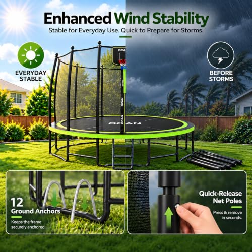 BCAN TR2 14FT Heavy-Duty Outdoor Trampoline, 1500 LBS Static Capacity, Reinforced Springs, Safety Enclosure Net, Built-in Basketball Hoop, Outdoor Backyard Trampoline with Ladder, Protective Padding - image 8
