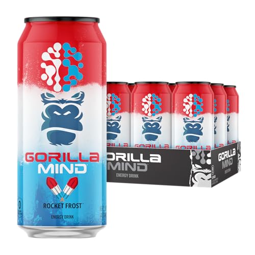 Gorilla Mind Energy Drink | Unmatched Energy · Amplified Focus | N-Acetyl-L-Tyrosine, Alpha-GPC, 200mg Caffeine, Uridine, Saffron | 0 Sugar Or Artificial Colors | 16oz, 12-Pack (Rocket Frost)