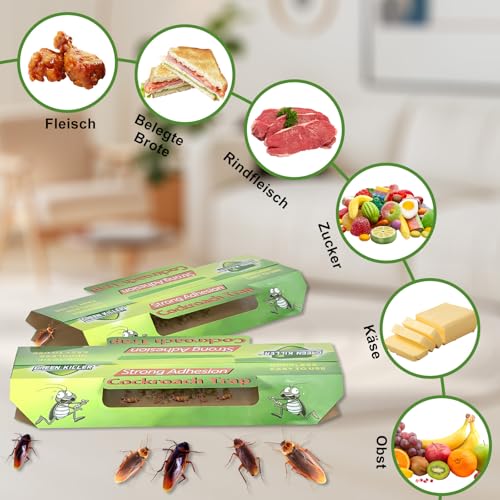 Schabenfalle [10 Stück] mit effektiven & giftfreien Ködertabletten, Starke Monitoring-Klebefalle, Kakerlakenfalle zur Befallsermittlung von Küchen-Schaben & Kakerlaken in Allen Wohnräumen
