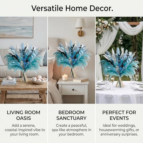 Bouquet fleurs séchées bleues et pampa pour centre de table mariage