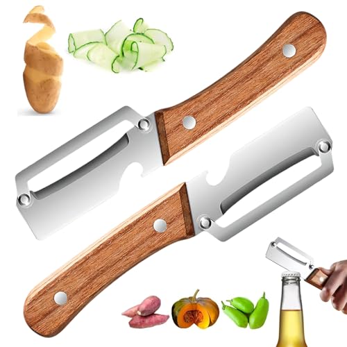 Pelador Verduras Multifunción, 2 Piezas Pelador de Verduras 2 en 1 para Cocina con Abridor de Botellas, Pelador en Acero Inoxidable, Pelar Patatas, para Verduras, Frutas, Zanahorias