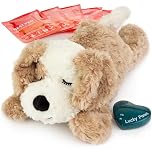Lucky Paws® UK heartbeat toy for puppy - puppy heartbeat comforter for separation anxiety - calming dog toys - heart beat teddy for dogs - dog anxiety toy (Fudge, Brown/White)