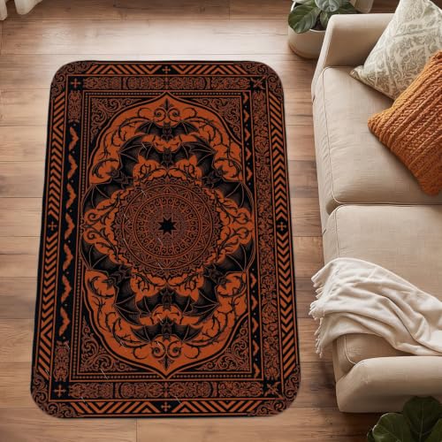 Alfombra de mandala negra y bohemia rectangular para salón 5