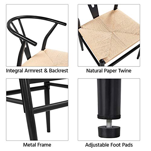 Yaheetech Set Of 4 Weave Chair Mid-Century Metal Dining Chair Y-Shaped Backrest Hemp Seat, Black #TOP4