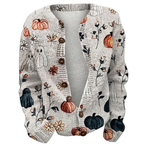 Halloween Cardigan for Women Pumpkin Face Print Shirt Spooky Season Lightweight Long Sleeve Plus Size Outwear Coat3