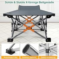 Obqer Oversized Klappbares Campingbett mit Matratze, 900LBS Belastbarkeit Klappbett Gästebett, Stahlrahmen und Oxford Tuch Feldbett Klappbar, 78 x 32 x 18 in, Geeignet für Garten Büro Camping – Ansicht 6