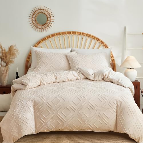 Freyamy Böhmen Bettwäsche 200x200cm 3teilig Beige Getuftet Stickerei...