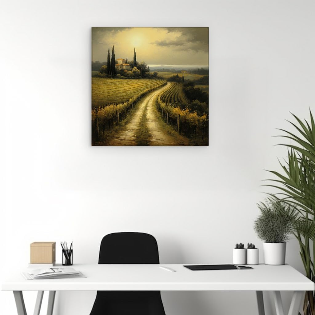 Canvas for Living room. Sunset Serenade on a Vineyard Lane: A Rustic Digital Canvas, 27 x 18 inch Canvas Wall Art - Modern Home Decor