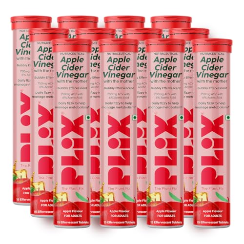 Image of THE PLANT FIX Apple Cider Vinegar Effervescent Tablet with Mother | Supports Metabolism & Control Cravings | With 750mg ACV, Vit B6 & B12 | No Added Preservative | (Pack of 12)