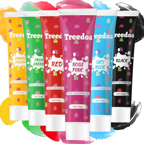 Food Colouring Gel Tube Set 20g x 6 Colours Edible Ingredients Highly Concentrated Pro-Grade Gels Easy to Use for Cake Decorating Baking Easter Eggs Icing Fondant Cookies Slime Making DIY Supplies Kit
