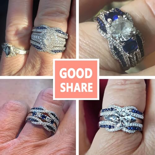 SHELOVES Blue Sapphire White CZ Ring Enhancer for Engagement Rings Infinity Wrap Guard 925 Sterling Silver 5-102