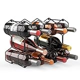 Buruis Countertop Wine Rack - 14 Bottle Wine Holder for Red White Wine Storage - Freestanding Metal Wine Rack - Small Tabletop Wine Rack - 3 Tier Modern Wine Bottle Holder (Black)