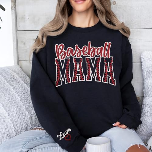 Personalized Embroidered Baseball Mama Sweatshirt With Names Number On Sleeve, Baseball Player Gifts, Baseball Lover Family 34