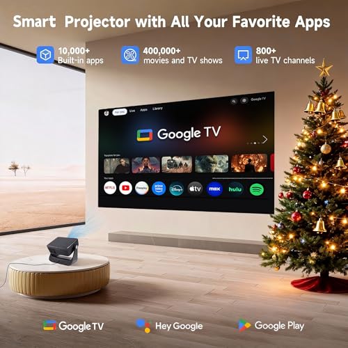 Image of 【Official Google TV /1500 ANSI /4K Supported】Smart TV Projector with WiFi and Bluetooth, Native 1080P Portable Projector, Auto Focus & Keystone, Voice Input, Mini Proyector for Home Cinema, iOS /Android