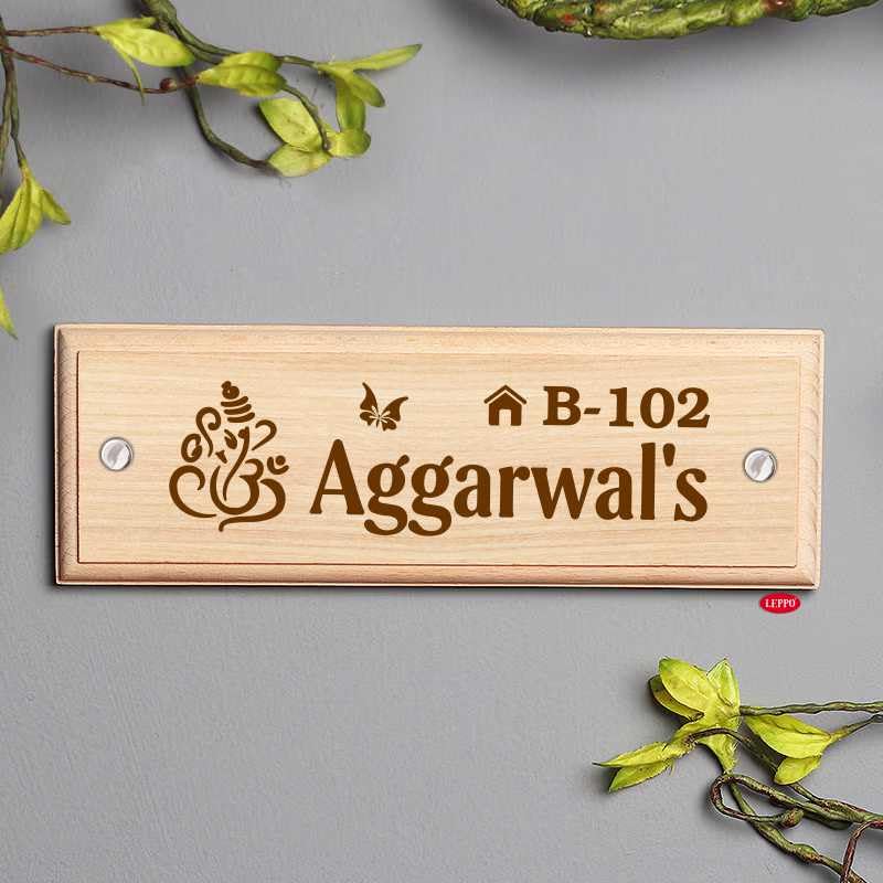 LEPPO Wooden Personalised Name Plate for Home Entrance | Customized House Door Name Plate | Handmade Nameplate with Engraved Letters for Home Decor (Size 9x3 inch)