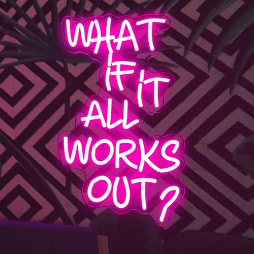 Image of Allball What If It All Works Out Neon Sign, Motivational Neon Light LED Inspiration Dreamer Sign USB Powered Dimmable, for Office Bedroom Game Room Reading Room Dreamer Provide Wall Decor(16.1*10.8 In)