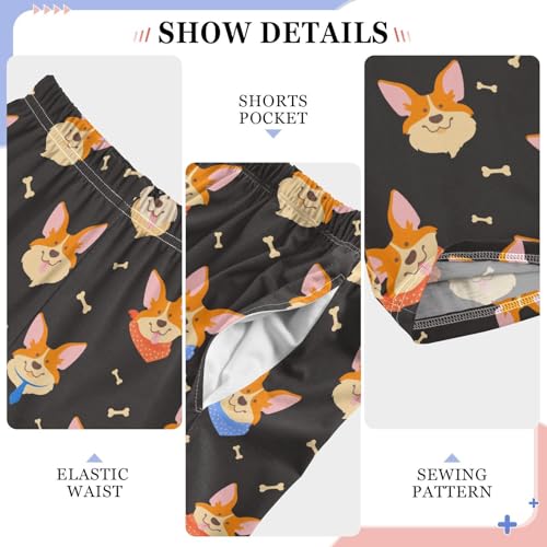 Corgi Dog Bones Pattern Boys Long Pants Soft Trousers Elastic Waist Kids Lounge Bottoms with Pockets S-XL4