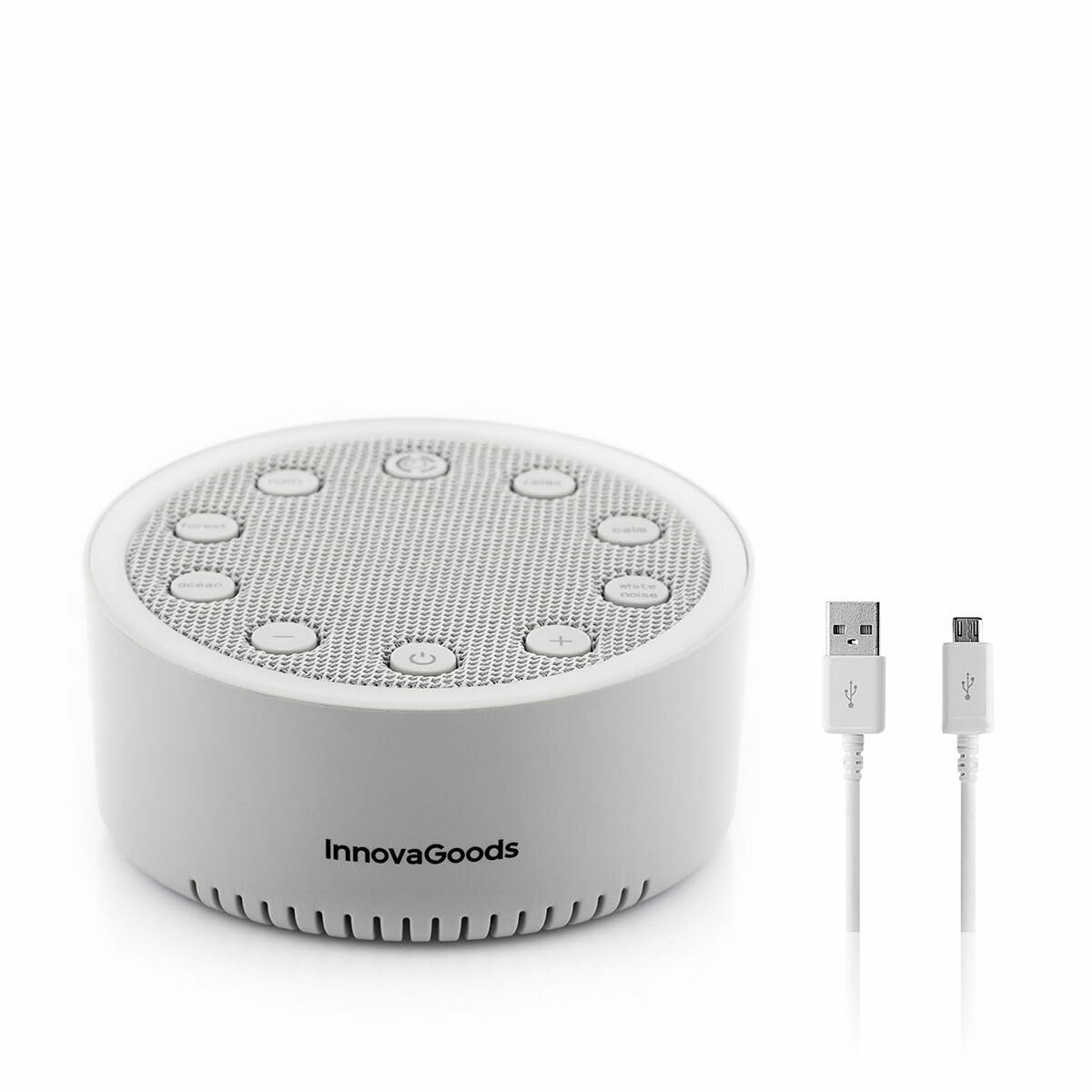 InnovaGoods® Máquina de Relajación con Luz y Sonido para Dormir, 2 modos de iluminación Fija o secuencial, 6 sonidos predefinidos, Maquina de relajacion Apagado automático.