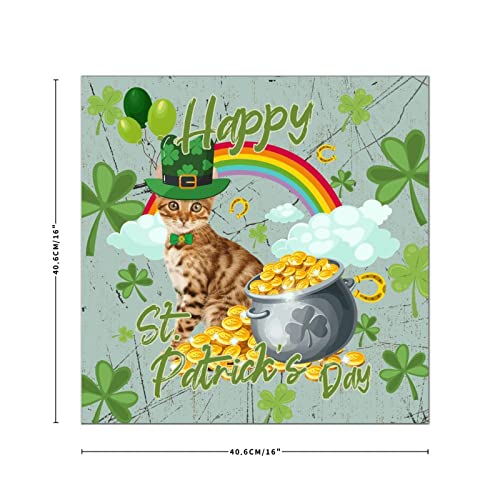 Trèfle vert et feuille dorée sur panneau bois Saint-Patrick vintage