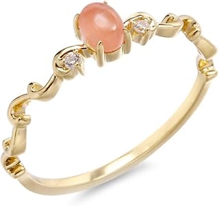 Womens Wedding Rings, Yellow Gold Engagement Ring 18K Wave Pattern with Rhodochrosite