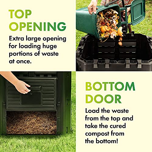 Garden Composter Bin Made From Recycled Plastic – 95 Gallons (360Liter) Large Compost Bin - Create Fertile Soil With Easy Assembly, Lightweight, Aerating Outdoor Compost Box #TOP2