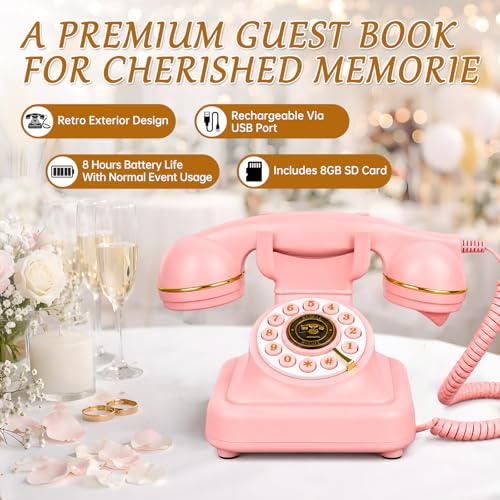 Image of Audio Guest Book Wedding Phone- Record Customized Audio Messages with GuestBook - A Personal and Convenient Way to Preserve Your Special Occasions (Pink)