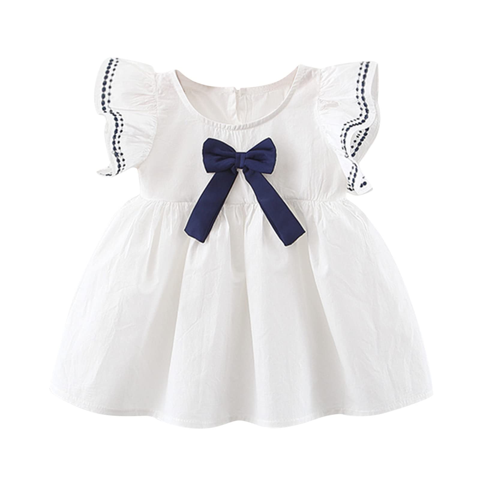 Generic Vestido de niña para bebé, vestido de verano con volantes, bowknot de manga corta, informal, una línea, ropa de fiesta, chifón