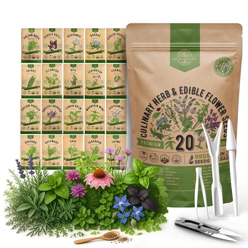 20 Culinary Herbs & Edible Flower Seed Variety Pack for...