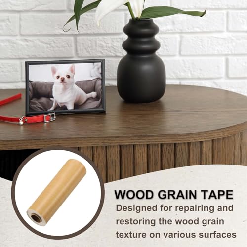 Image of PATIKIL Wood Grain Tape 4.7 inch x 32 ft, Self-Adhesive Wood Texture Repair Tape Realistic Wooden Effect Patch for Furniture Cabinets Floor Walls, American Oak