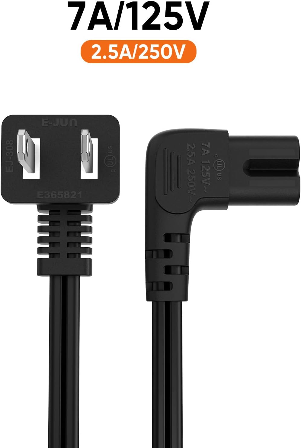 50% Off Discount CableCreation 10 Feet 18 AWG Angled 2-Slot Non-Polarized Angle Power Cord for Samsung TV LG TCL Replacement (IEC320 C7 to Nema 1-15P), 3M