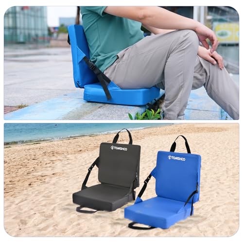 TOMSHOO Portable Stadium Seat Cushion with Backrest Waterproof Nylon Bleacher Cushion Ultralight Seat Padding for Sports Fishing Kayaks Camping Concerts Outdoor Activities (Blue) - Thumbnail 7