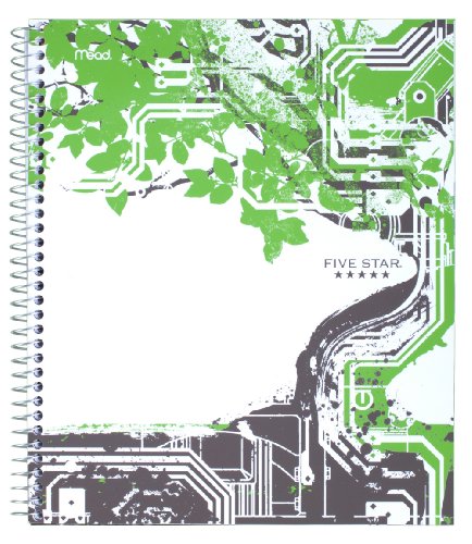 Five Star Graphics Notebook, 1 Subject, College Ruled Paper, 100 Sheets, 11" x 8-1/2" Sheet Size, Tree, Lime / Gray (72844)
