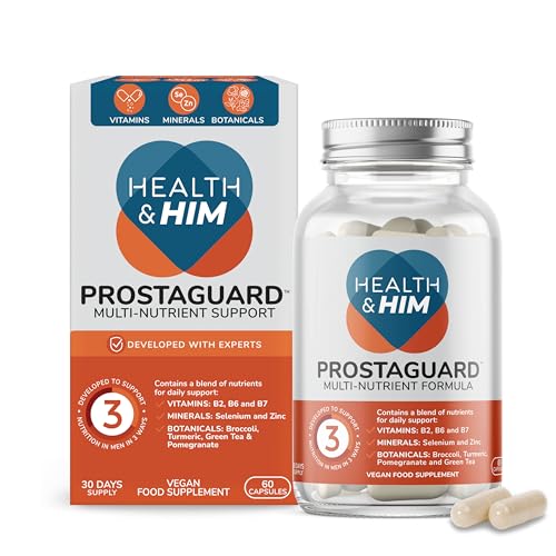 Health & Him Prostaguard Supplements for Men - 1 Month Supply 60 Capsules - with Polyphenol Blend Turmeric Selenium & Zinc Vegan Gluten Free