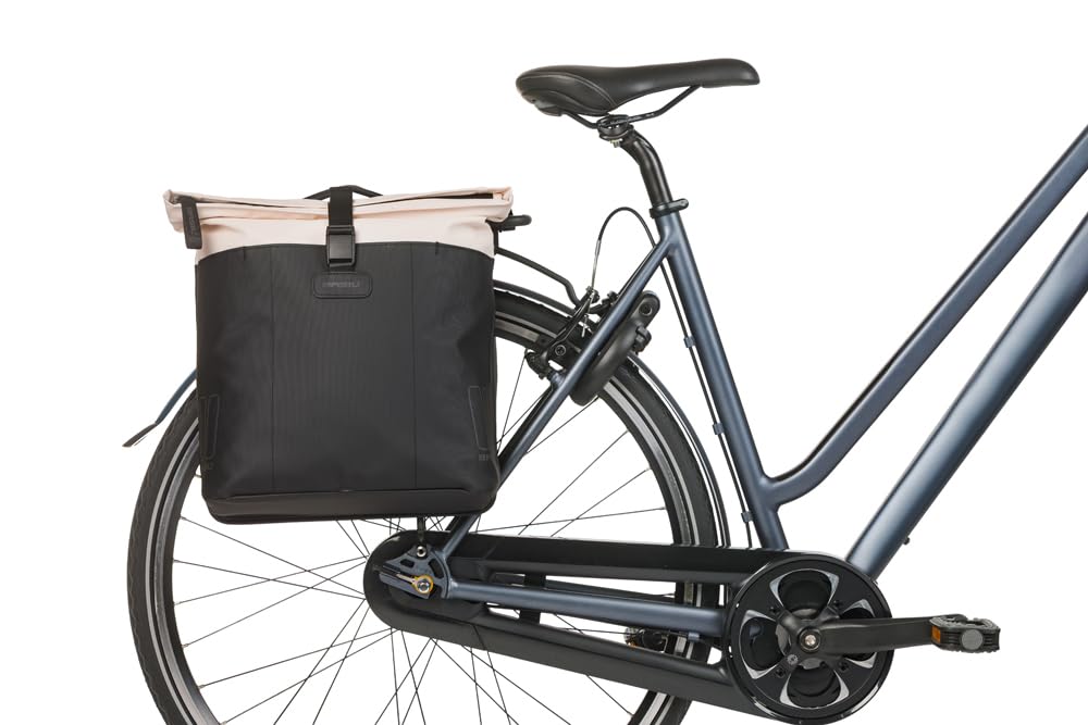 Basil Vive Podwójna torba rowerowa na bagażnik – 28-35 l – z płytą adaptera MIK – wodoszczelna, odblaskowa, wykonana z materiału z recyklingu, 30 x 14 x 38 cm, biała/czarna
