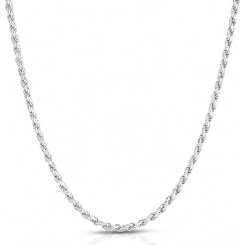 Next Level Jewelry ITProLux 925 Sterling Silver Rope Chain Necklaces, Diamond-Cut Chain, Men's & Women's (1.5MM-5.5MM)