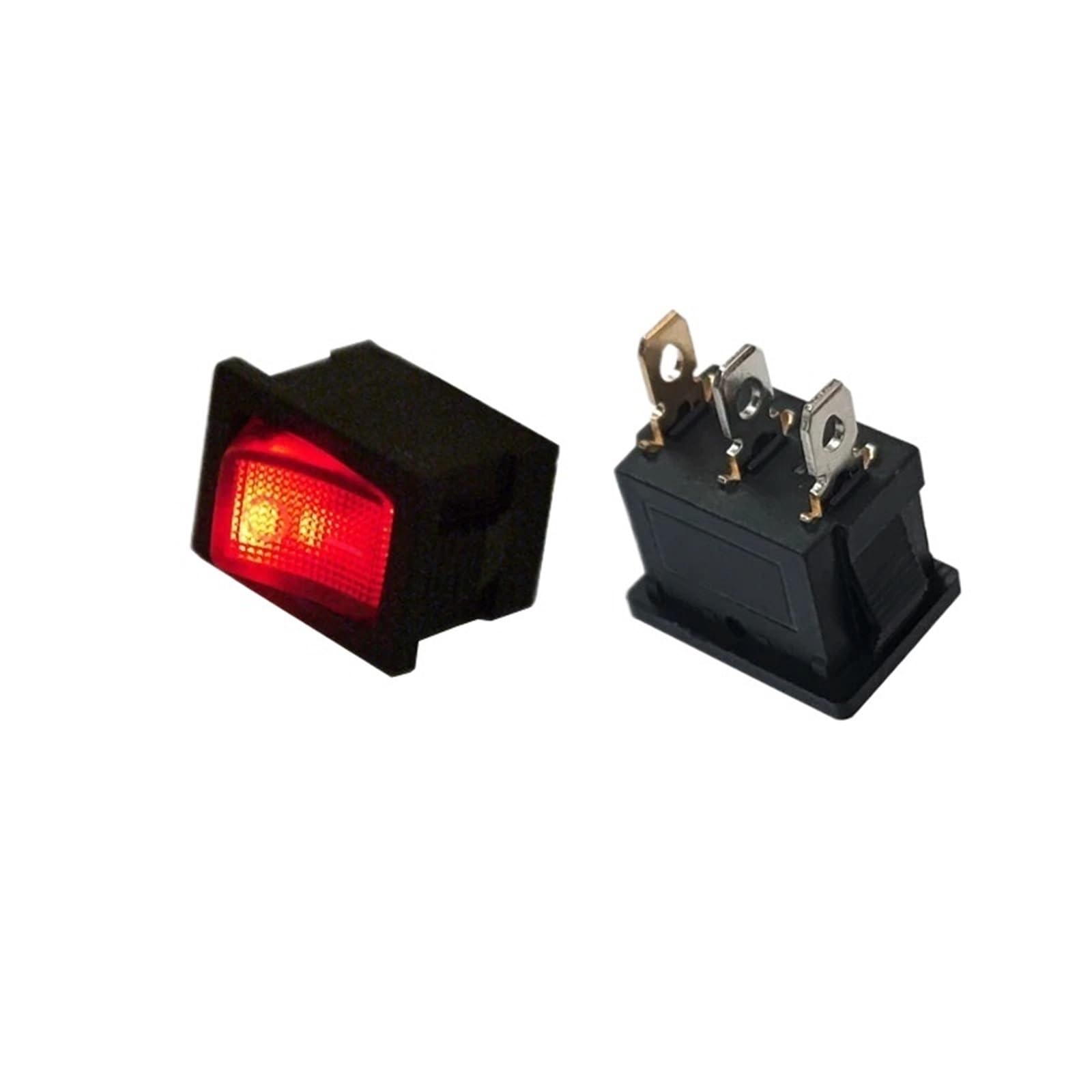 (100 piezas) Interruptor basculante KCD1 de 3 pines, 21 mm x 15 mm, corte de panel de 13 x 19 mm, interruptor basculante rectangular con luz LED de 12 V/220 V(Red 12V LED)