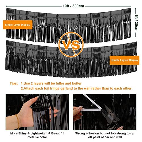 Image of 4 Pack 39 Feet Black Float Fringe Curtains, Metallic Foil Fringe Garland Shiny Tassel Foil Parade Float Decorations for Trailer Car Graduation Homecoming Outdoor Indoor Party