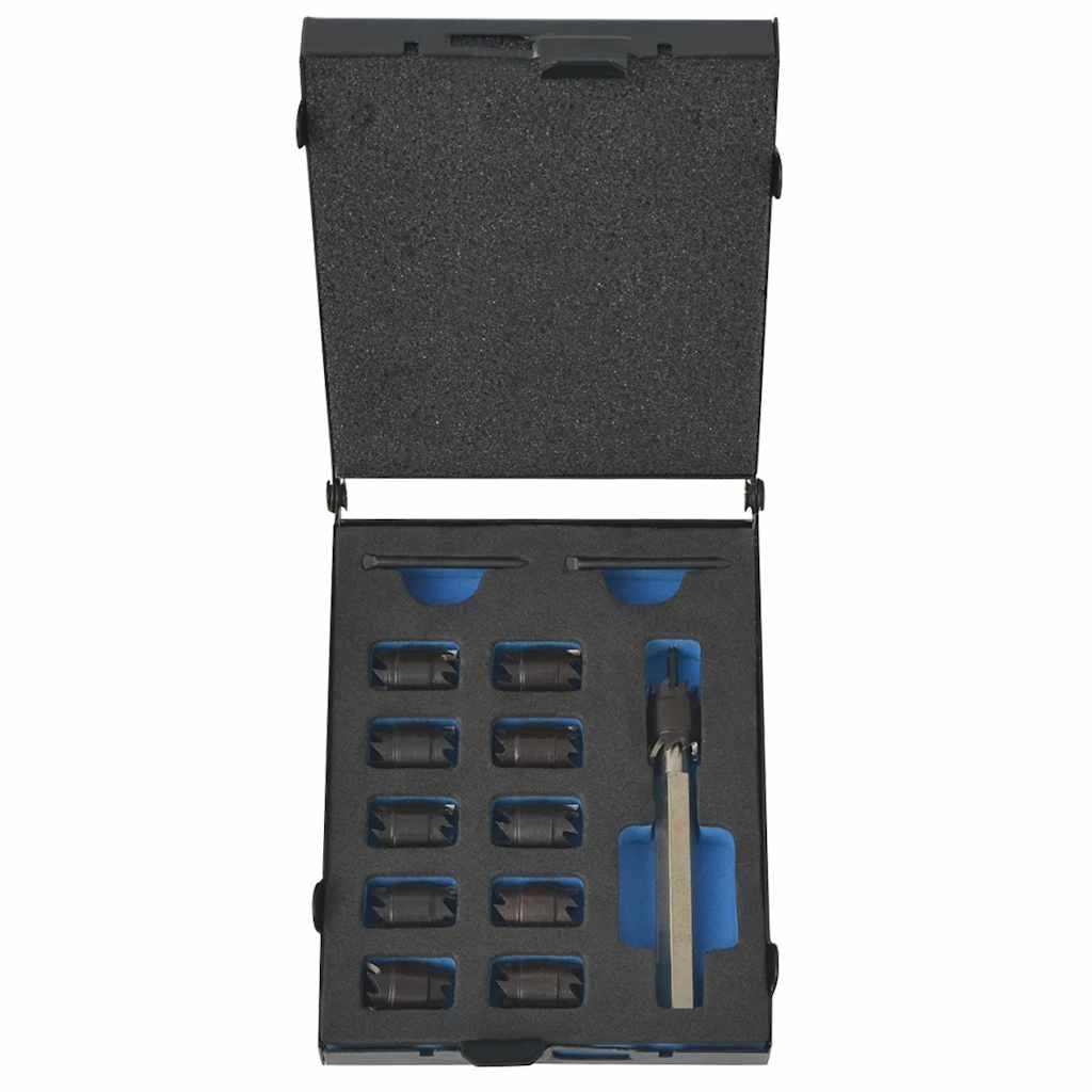 Juego de 13 fresas de punto de soldadura HSS con 10 cabezales de fresado y 2 vástagos de broca en carcasa estable, ideal para reparación, montaje, mantenimiento en taller, garaje, coche y