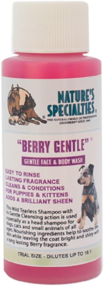 Nature's Specialties Berry Gentle Ultra Concentrated Face and Body Wash for Pets, Makes up to 16 Gallons, Natural Choice for Professional Groomers, Gently Cleanse The Skin and Coat, Made in USA, 1 gal
