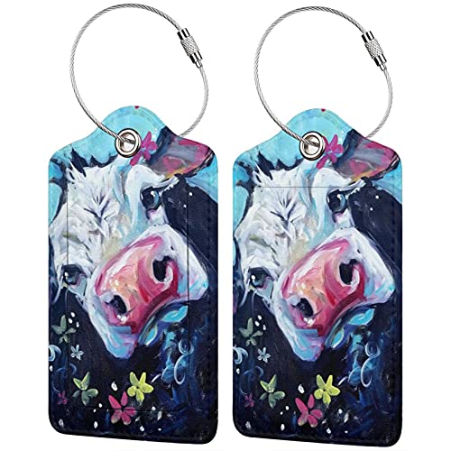 Luggage Tag Set of 2 Leather Luggage Tag with Name Card PU Baggage Tags for Women Men Travel